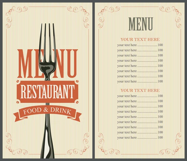 Menu avec fourchette pour le restaurant — Image vectorielle