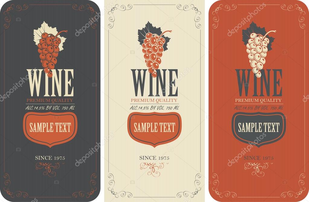 Set of vector labels for wine with grapes