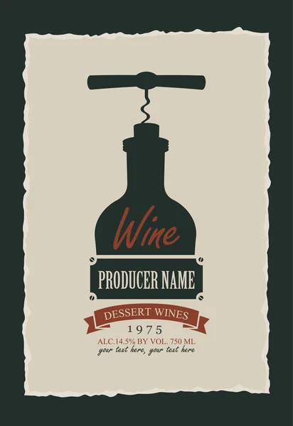 Wine label with a picture of the bottle — Stock Vector