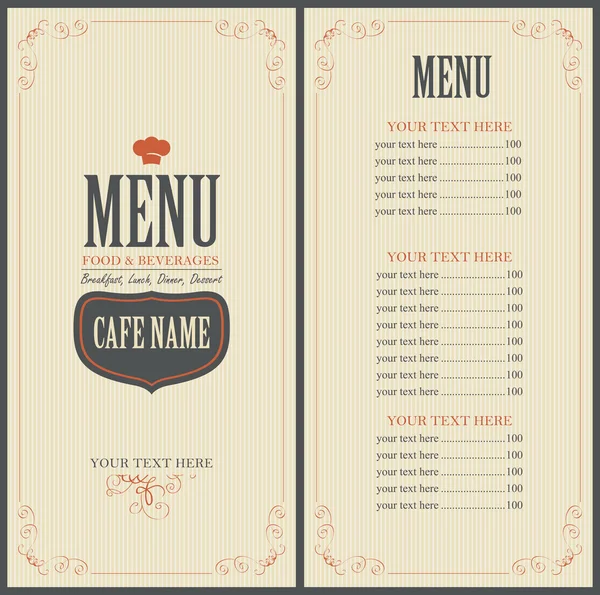 Menu for a cafe or restaurant with a toque — Stock Vector