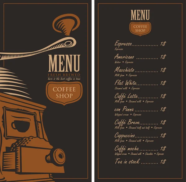 Menu para uma loja de café — Vetor de Stock