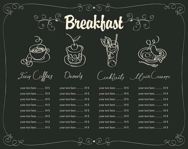 Board with a breakfast menu — Stock Vector