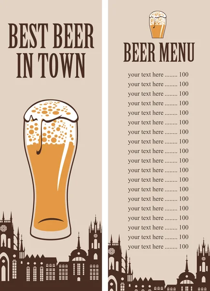 Listes de prix pour un verre de bière — Image vectorielle