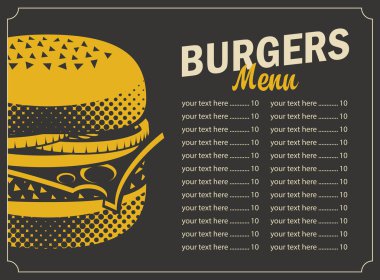 Hamburger menü ile fiyat listesi