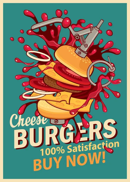 Cheeseburger con spruzzi di esplosione — Vettoriale Stock