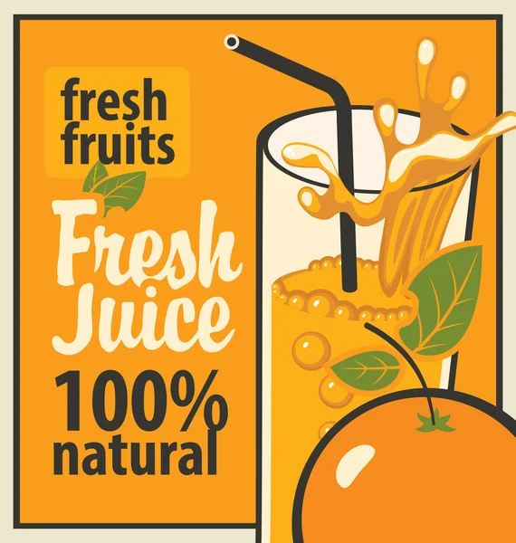 Glass of fresh juice and orange — Stock Vector