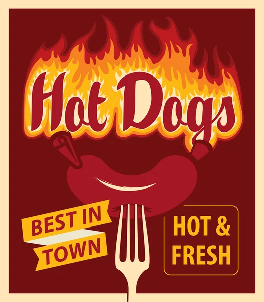 Hot dog en salchicha estilo retro y fuego — Archivo Imágenes Vectoriales