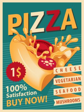 Retro banner with slice of pizza clipart