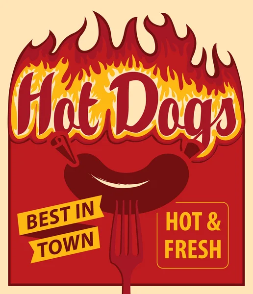 Salchicha de perro caliente y fuego en tenedor — Archivo Imágenes Vectoriales