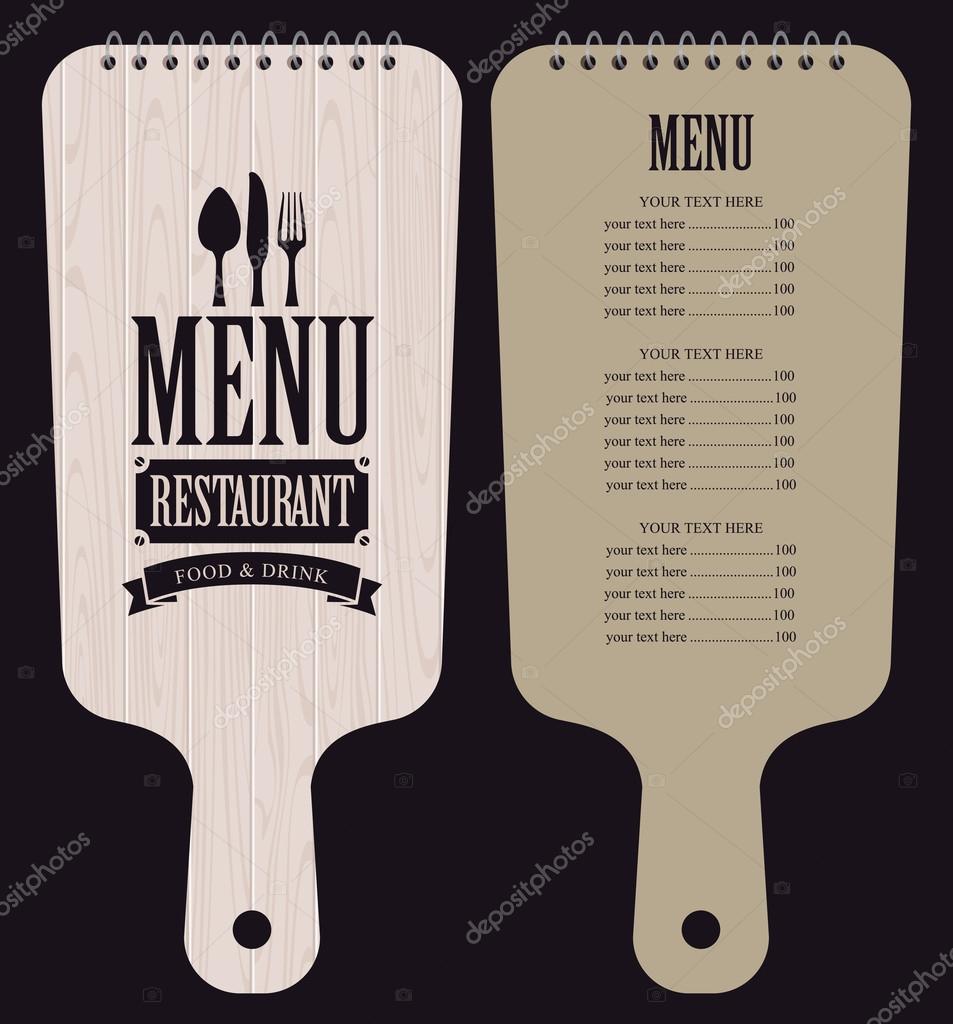 Menu for the restaurant in the form of wooden cutting board