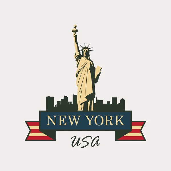 ニューヨークのバック グラウンドで自由の女神像 — ストックベクタ