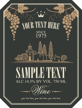 üzüm bağları bir manzara ile şarap etiketi
