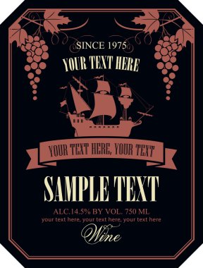 yelkenli gemi ve üzüm şarap etiketle