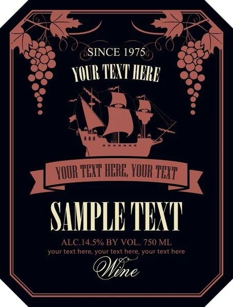 yelkenli gemi ve üzüm şarap etiketle