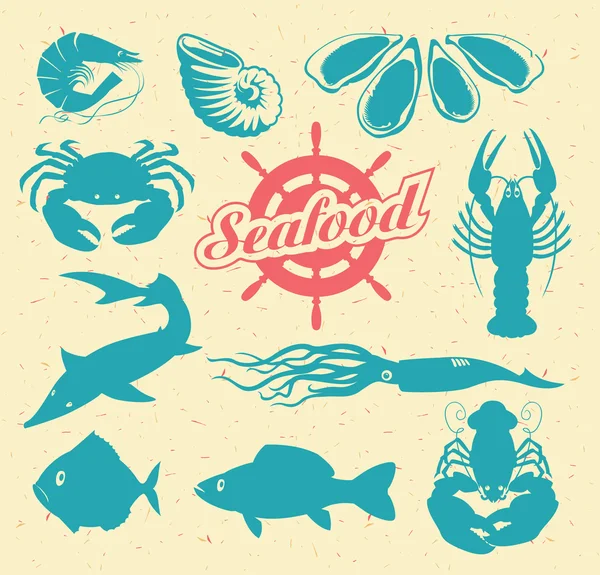 Animaux sur le thème des fruits de mer — Image vectorielle