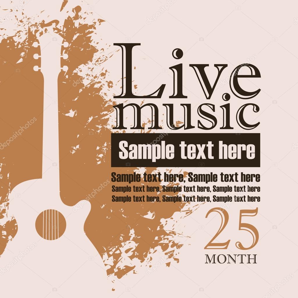 Banner with an acoustic guitar on grungy color background
