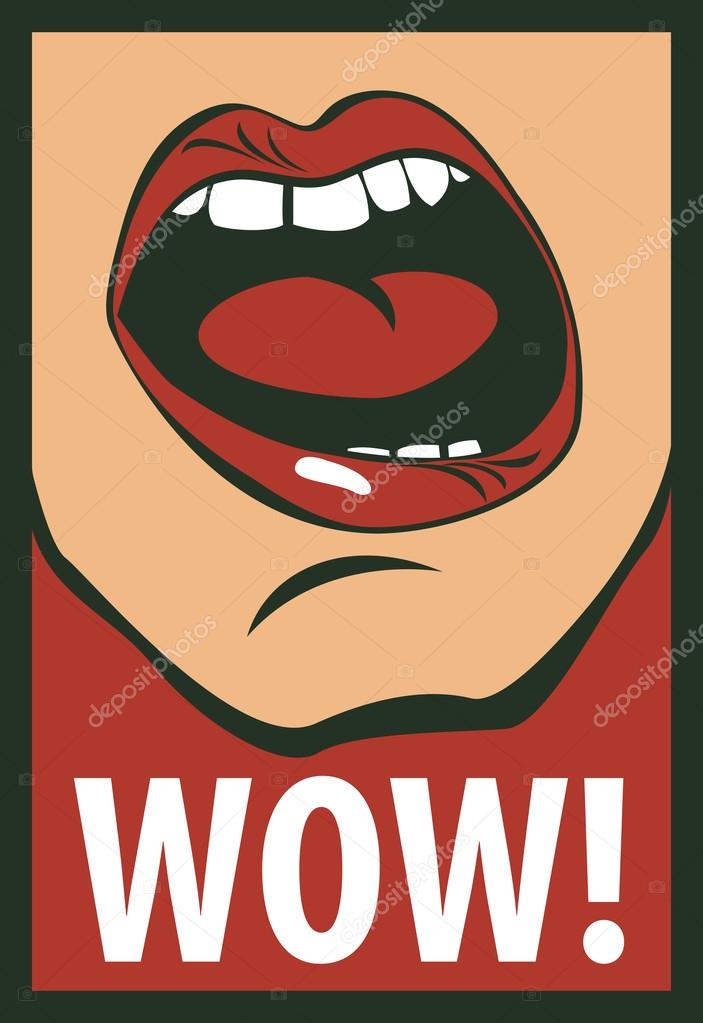 Vector drawing of the human mouth screaming wow