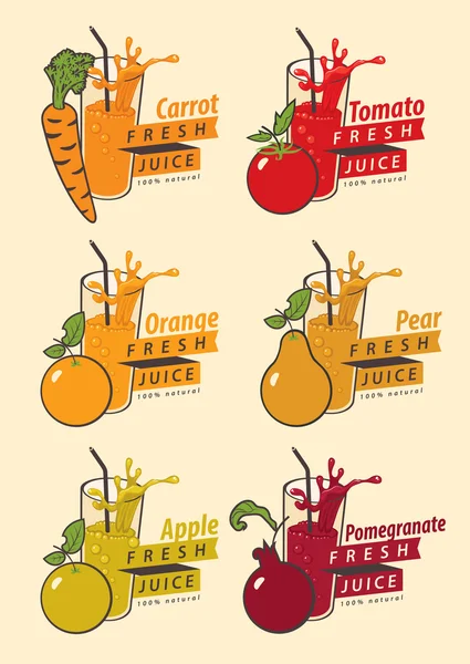 Frutas e vidro para suco fresco — Vetor de Stock