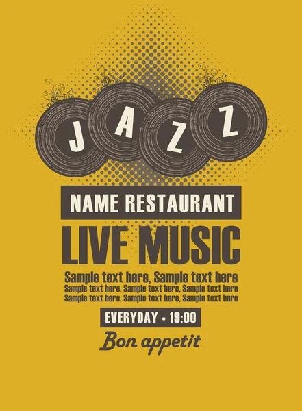 Cartaz musical para restaurante de jazz —  Vetores de Stock