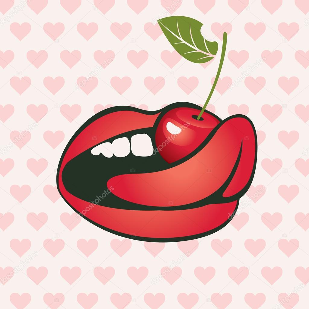 Banner Valentines Day with hearts and a cherry in the mouth