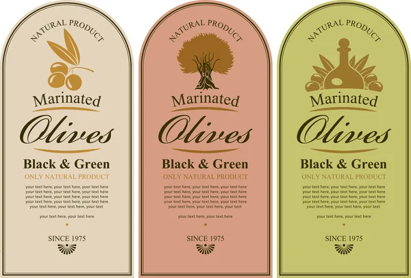 Set di etichette per olive — Vettoriale Stock