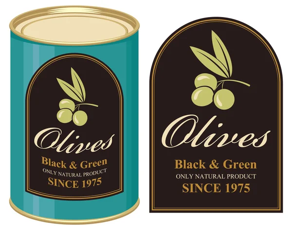 Olives noires et vertes en étain — Image vectorielle