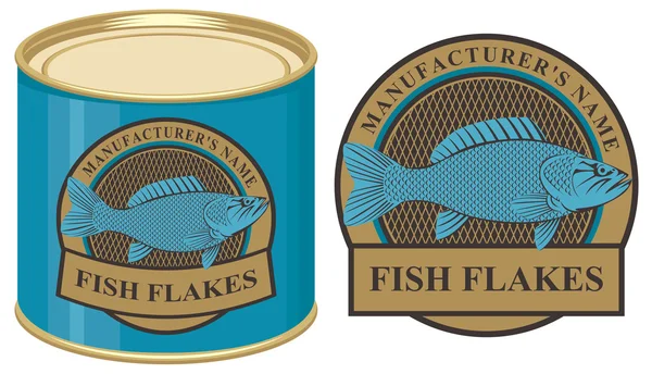 Blikje vis met label — Stockvector