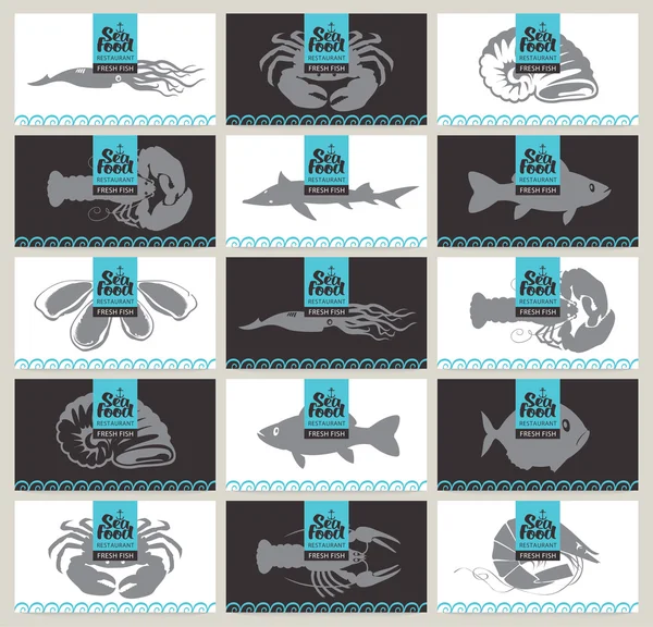 魚介類のビジネス カードのセット — ストックベクタ