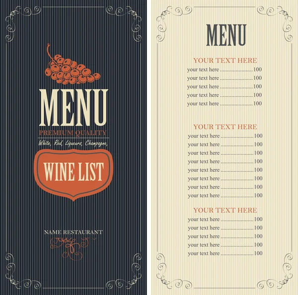 Şarap listesi menüsü — Stok Vektör