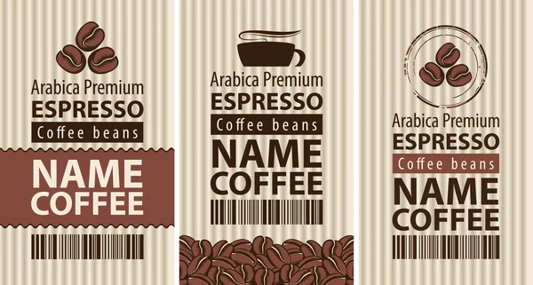 Etiqueta café con granos de café y taza — Archivo Imágenes Vectoriales