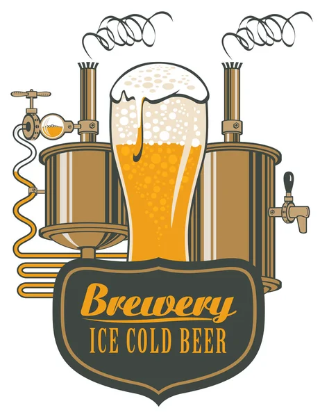 Glas för öl och bryggning maskin — Stock vektor