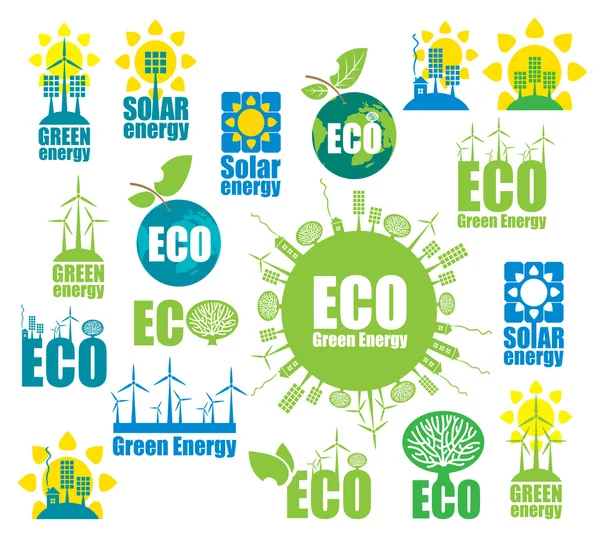 Icônes sur l'environnement et les énergies alternatives — Image vectorielle