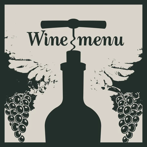 Menu de vin avec une bouteille avec un tire-bouchon — Image vectorielle