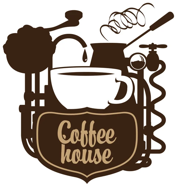Xícara e máquina de café em retro — Vetor de Stock