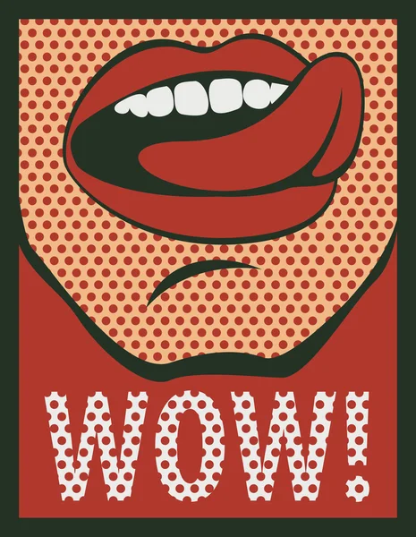 Boca con su lengua colgando gritando wow — Vector de stock