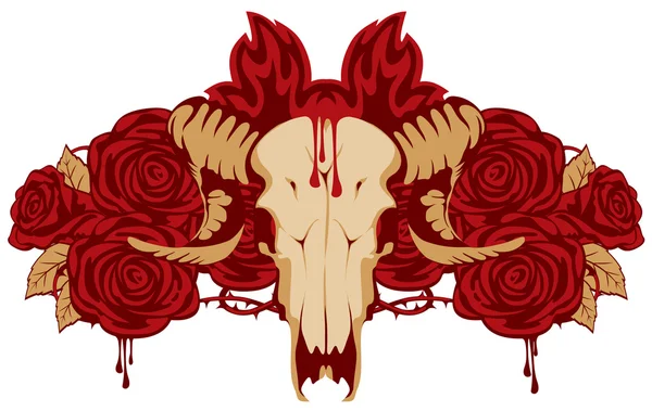 Emblema con cráneo de oveja y rosa — Archivo Imágenes Vectoriales