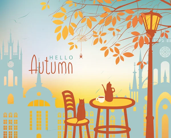 Městská podzimní krajina s pouliční kavárny — Stockový vektor