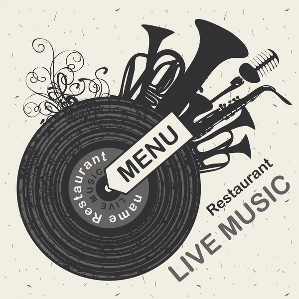 Menú restaurante con música en vivo — Vector de stock