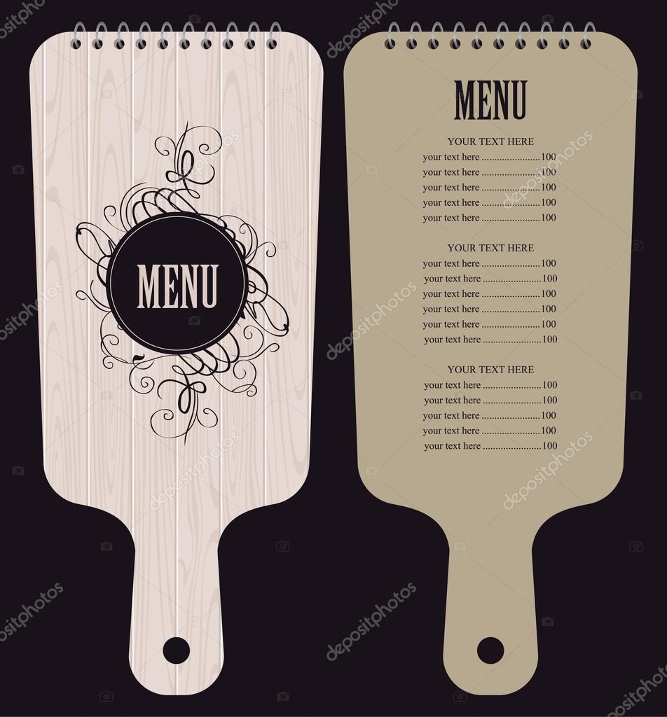 Menu for the restaurant in the form of wooden cutting board