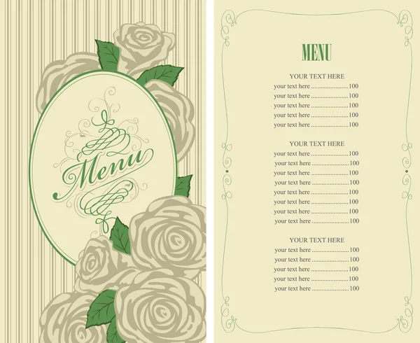 Menu for the restaurant with roses — Stock Vector
