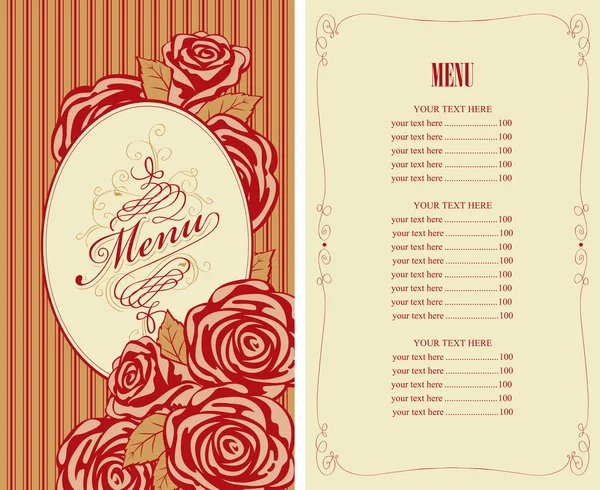 Menu para o restaurante com rosas — Vetor de Stock