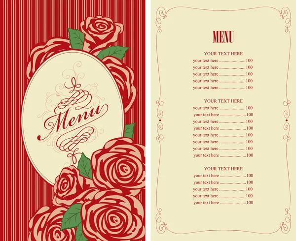 Menu voor het restaurant met rozen — Stockvector