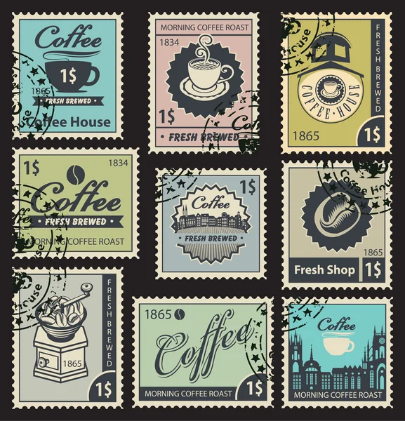 Stamps on the theme of coffee — Stock Vector