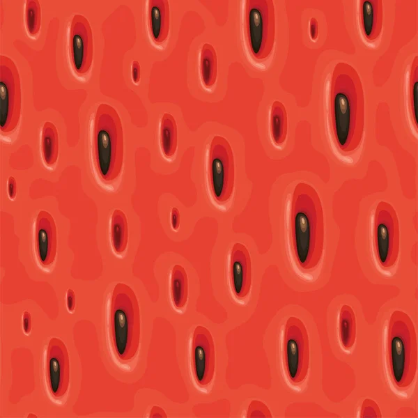 Wassermelone Nahtloses Muster Wiederholbares Fruchtmuster Mit Schwarzen Samen Auf Rotem — Stockvektor