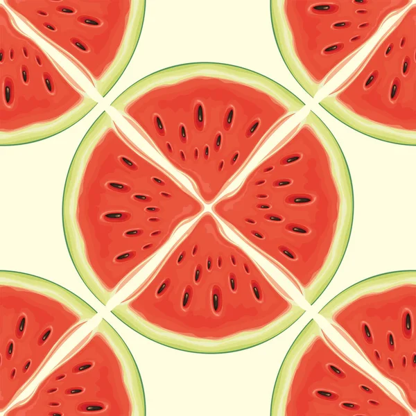 Fruit Seamless Pattern Red Juicy Watermelon Slices Vector Background Sweet — Stock Vector