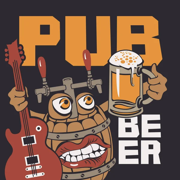 Banner Para Pub Cerveja Música Com Caráter Engraçado Inscrições Ilustração — Vetor de Stock