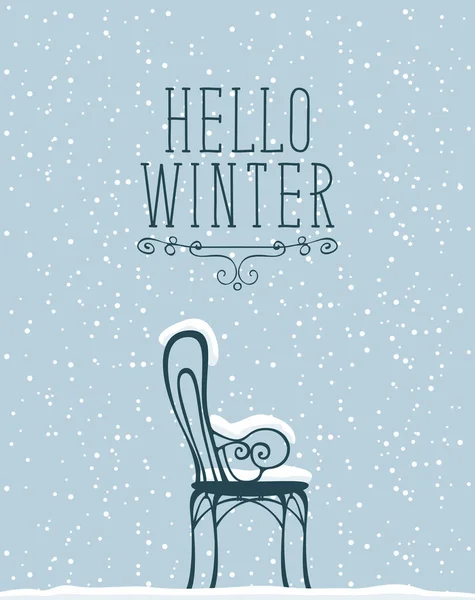 Decoratieve Banner Met Belettering Hello Winter Een Met Sneeuw Bedekte — Stockvector