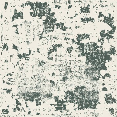 El yazısıyla okunamayan Lorem Ipsum metni ve eski kağıt arkaplanda lekeleri olan soyut, pürüzsüz desen. Eski tarz, duvar kağıdı, ambalaj kağıdı, kumaş, tekstil olarak arka planı tekrarlayan çılgın vektör