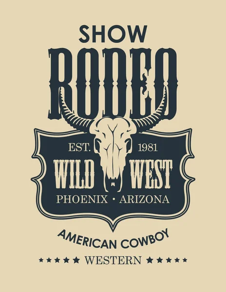 Banner Cowboy Rodeo Show Retro Style Decorative Vector Illustration Skull — Stock Vector