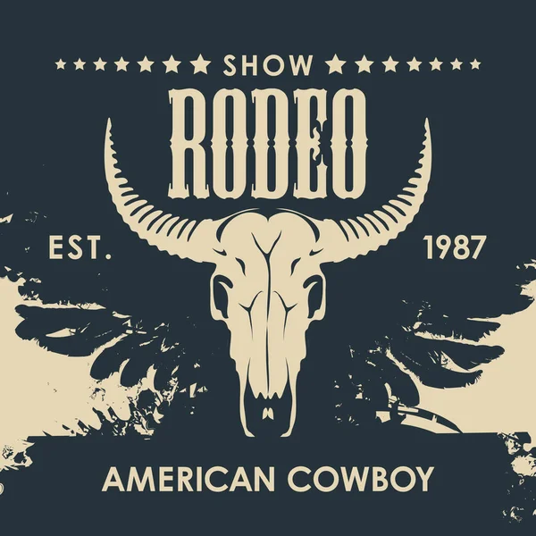 Баннер Шоу Cowboy Rodeo Стиле Ретро Векторная Иллюстрация Черепом Быка — стоковый вектор